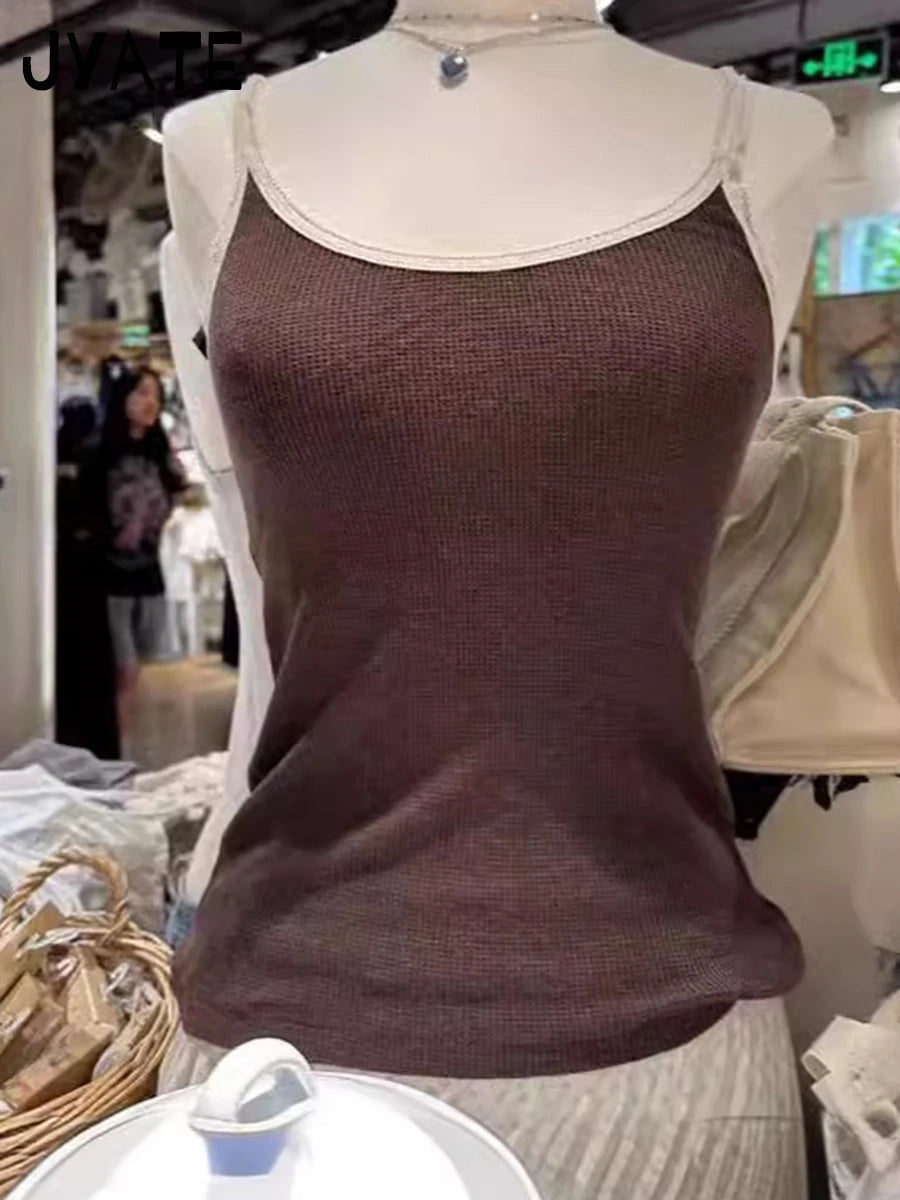 Vintage Red Cotton Waffle Sleeveless Vests Women Summer Simple Lace Trim Casual Slim Sexy Tank Tops Sweet Cute Chic Camisole Y2K