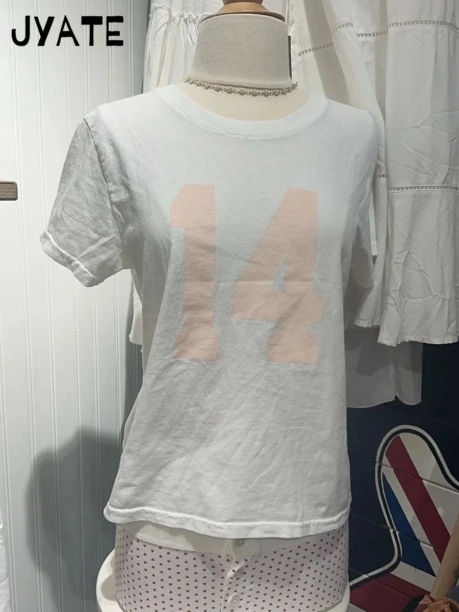 Sweet Pink 14 Print O-neck Short Sleeve Tees Women Summer Cotton Soft Streetwear Preppy Style T-shirt Casual Cute T-shirts Y2K
