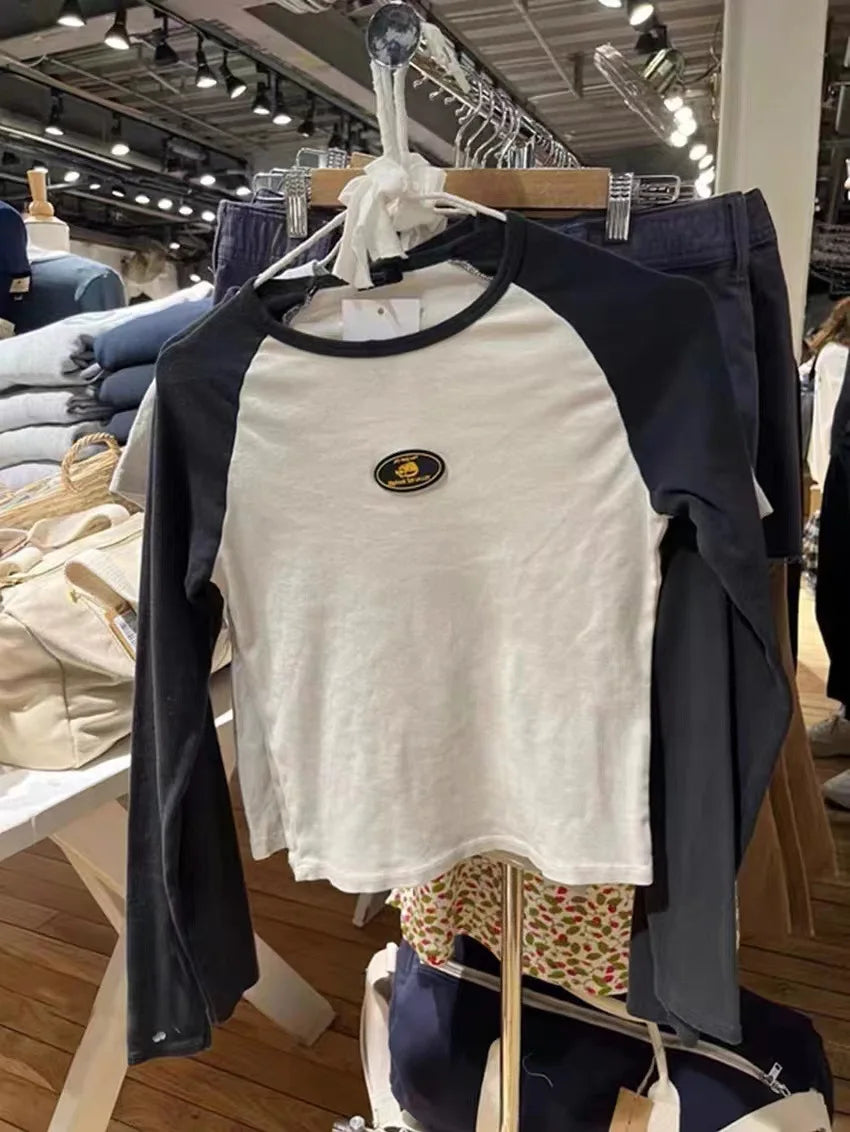 American Rock Graphic Long Sleeve T-shirts Women Autumn New Vintage Print Cotton Ribbed T Shirt Female Retro Chic Slim Y2k Tops