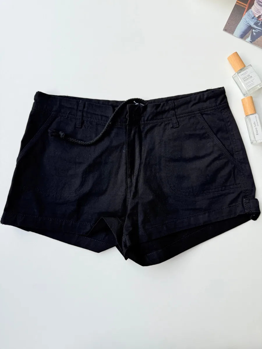 Solid Cotton Short Pants Women Summer Casual Pocket Button Straight Waist Sweatshort Sweet Chic Preppy Style Cargo Shorts Y2K