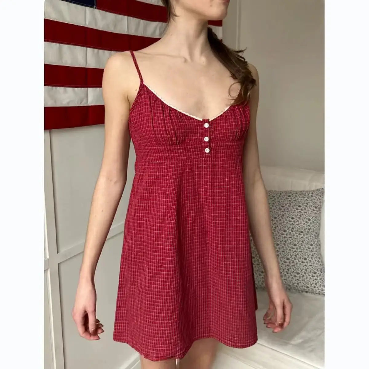 Floral Print Lace Trim V-neck Mini Dress Women Summer Casual Buttons A-line Short Vestidos Cute Sweet Preppy Style Y2K Dresses