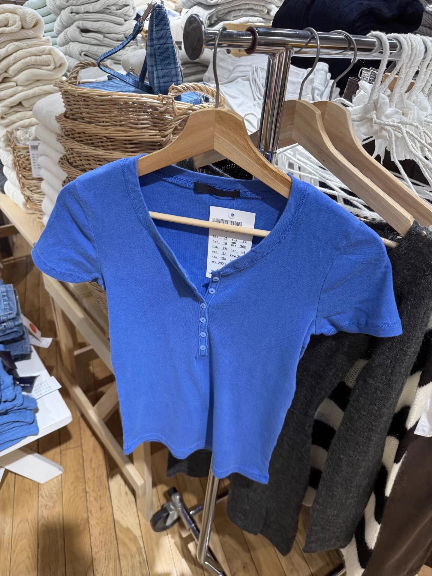 Electric Blue Six Buttons T-shirts Women Summer O-neck Cotton Slim Short Sleeve Tee Tops Female Casual Simple All-match Tshirts