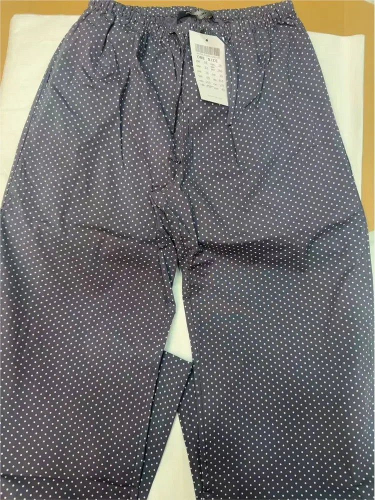 Navy Dot Drawstring Straight Sweatpants Women Summer Y2K Cotton Linen Casual High Waist Trousers Vintage Sport Long Pants New
