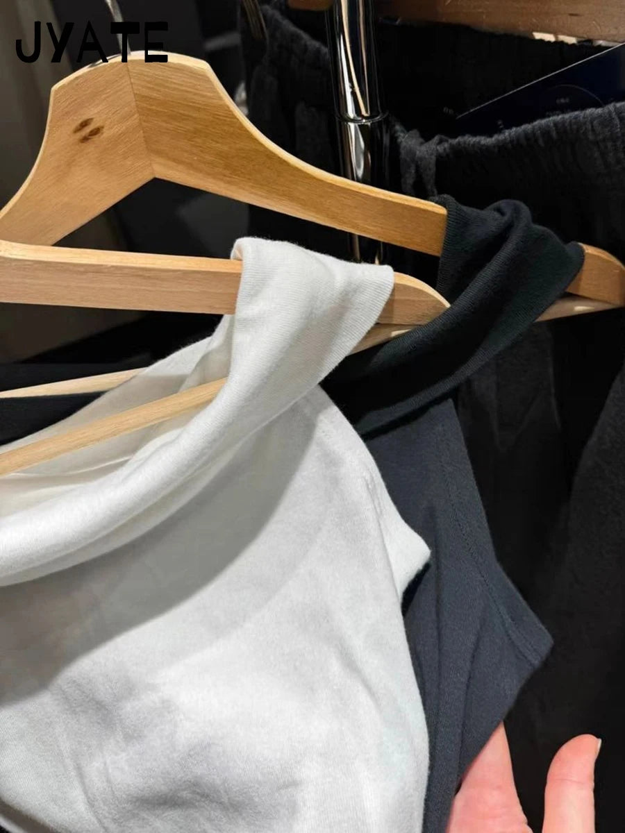 Black Strapless Cropped T-shirts Women Summer New Cotton Slash Neck Slim Tee Shirt Casual Sweet Street Preppy Style Crop Top Y2K