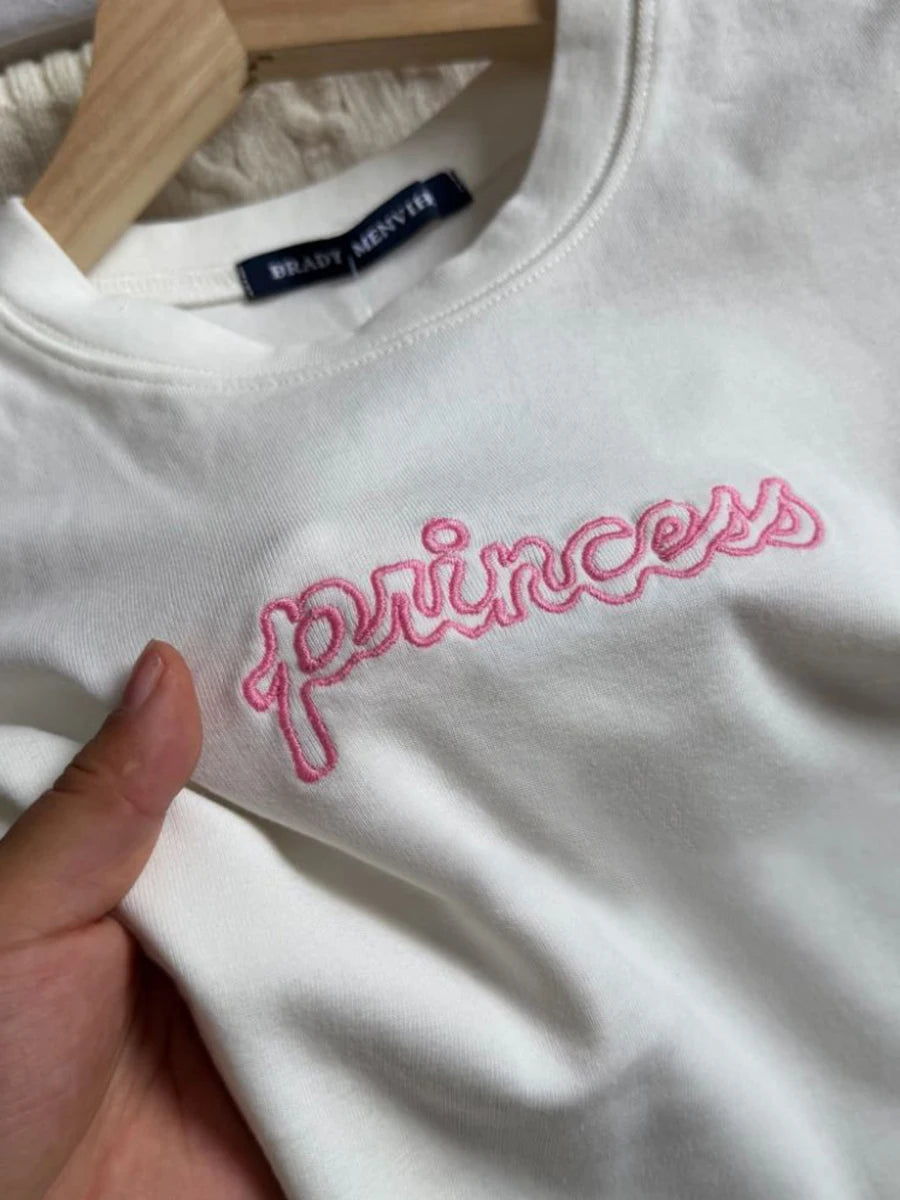 White Letter Embroidery Slim T-shirts Woman's Summer O-neck Short Sleeve Cotton Tee Shirts Female Casual Sweet All-match tshirt