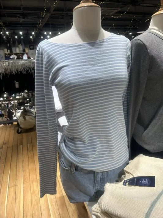 Sweet Striped Long Sleeve T-shirt Women Autumn O-Neck Soft Cotton Tee Shirt Casual  American Streetwear Vintage Y2k Tshirts New