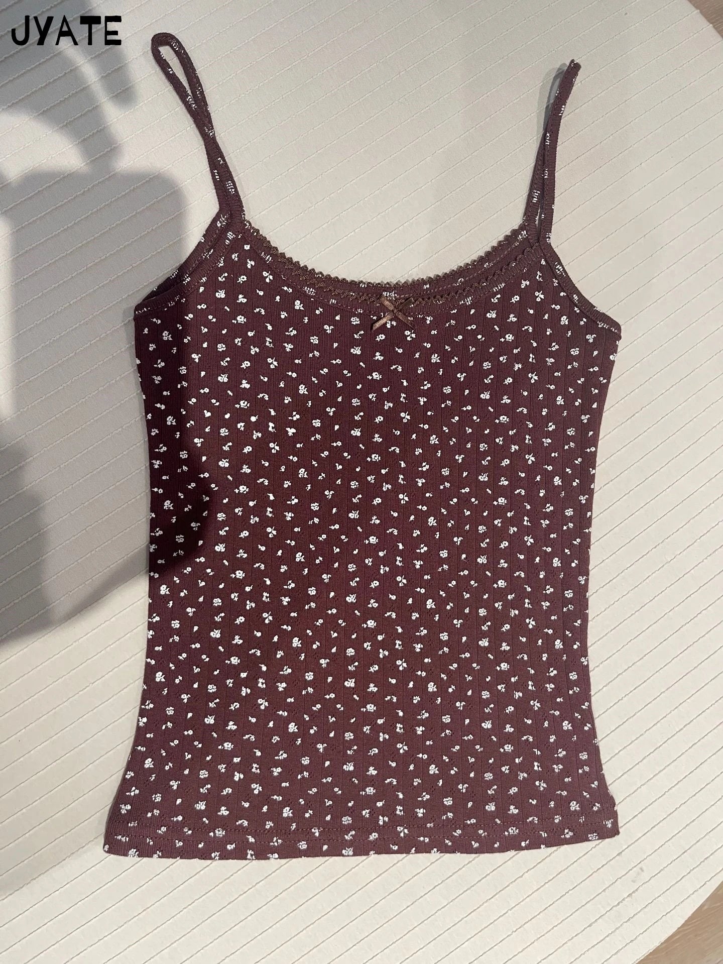Lace Trim Floral Eyelet Tank Tops Women New Summer Cotton Bow Slim Preppy Style Cropped Vests Sweet Vintage Chic Camisole Y2K