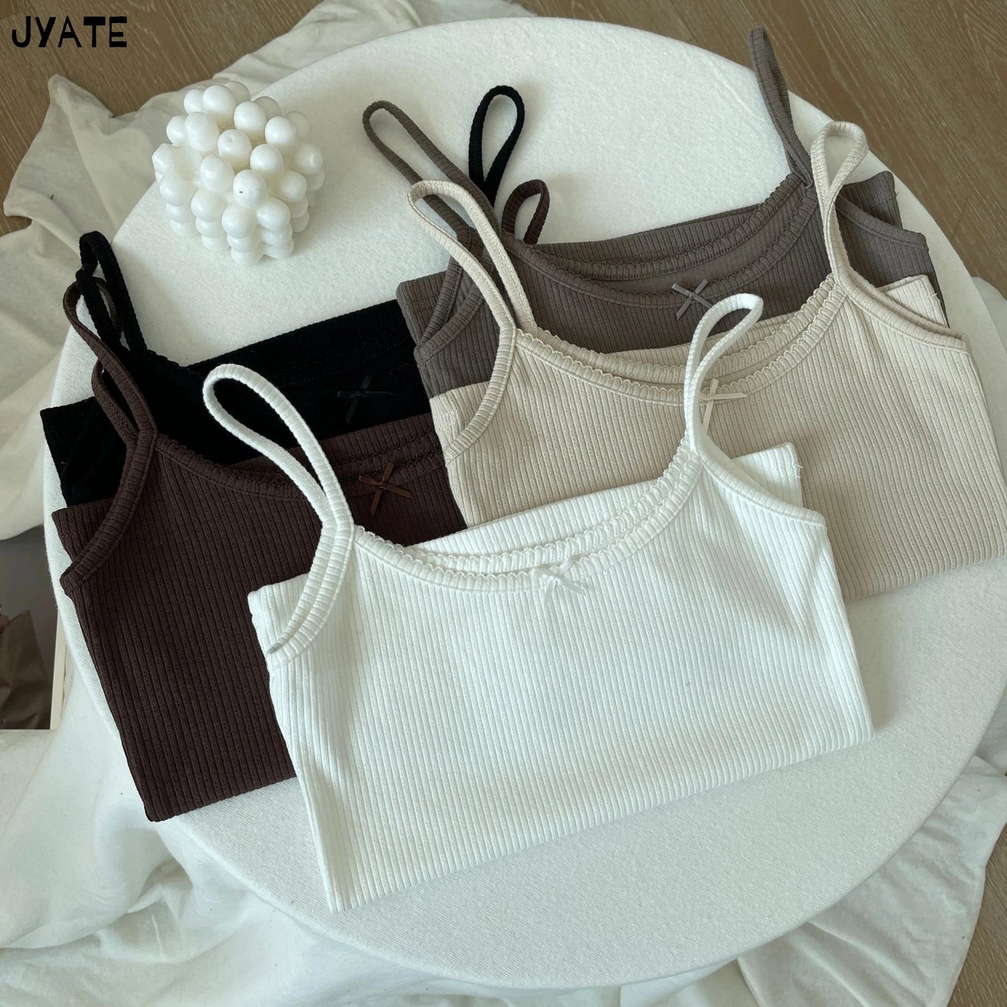 Solid Ribbed Bow O-neck Tank Tops Women Summer New Casual Fashion Slim Sleeveless Cropped Vests Vintage Sweet Cute Camisole Y2K