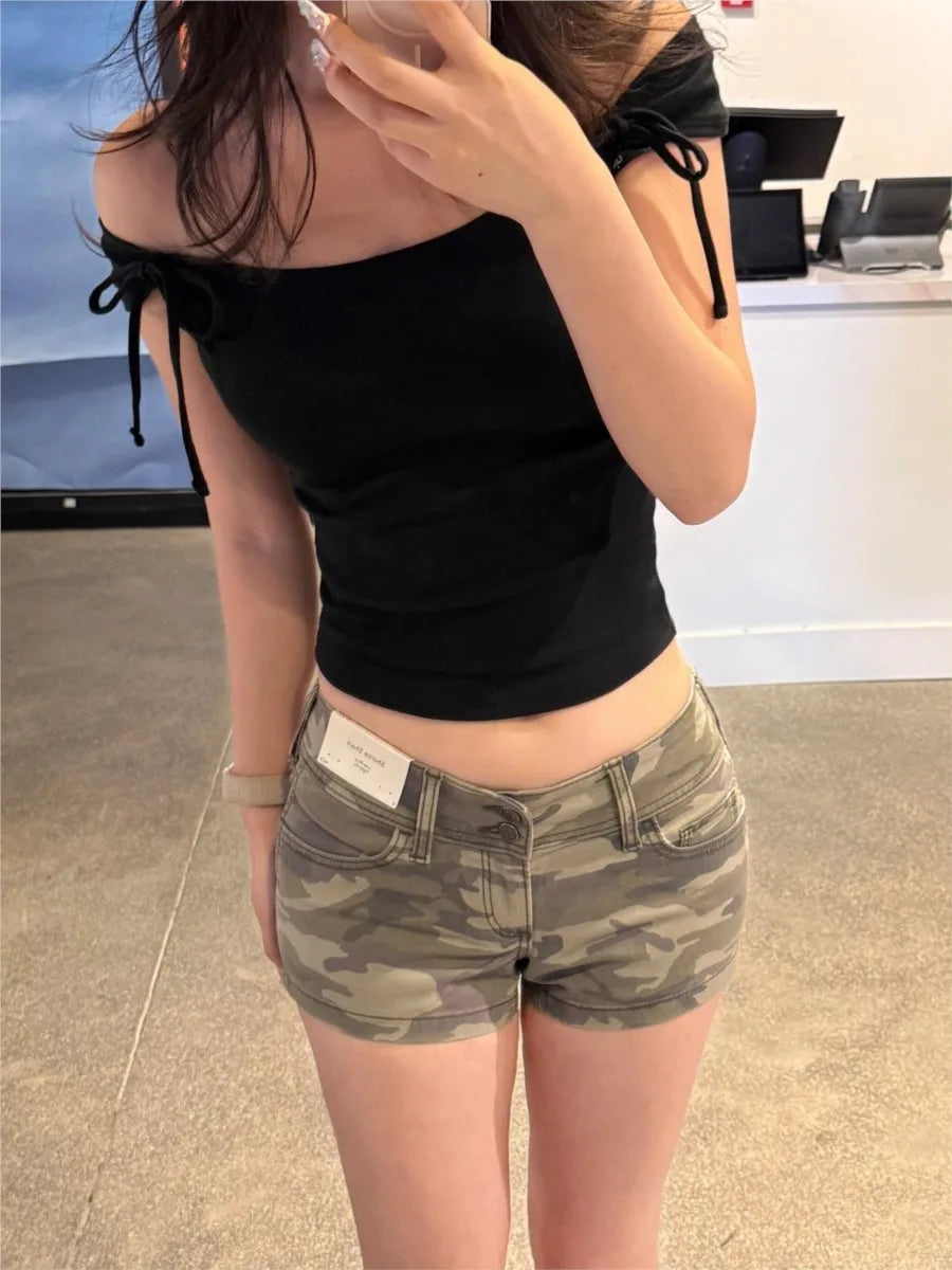 Bow Lace-up Cotton Short Sleeve Tee Women Slim Streetwear Casual  Square Collar Crop Tops Sweet Cute Preppy Style Top Y2K Tshirt