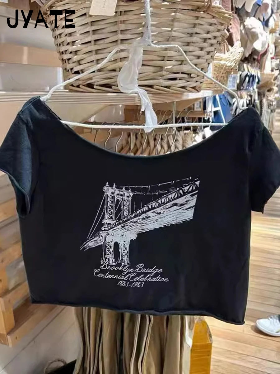 Letter Print Slash Neck T-shirts Women Simple All-match Cotton Raw Hem Short Sleeve Tees Female Vintage Sweet Y2K Crop Tops New