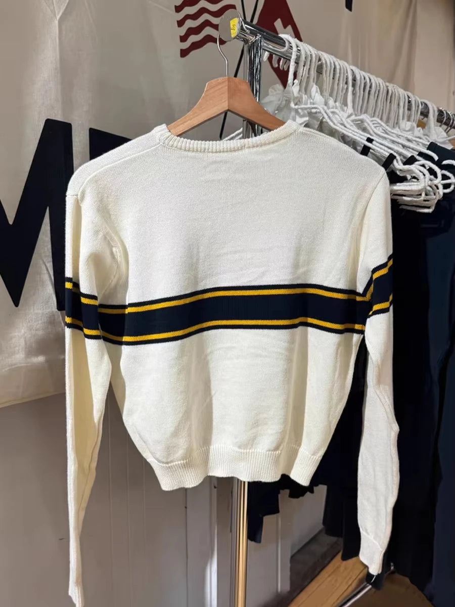 Letter Jacquard Sweaters Woman Spring Crew Neck Long Sleeve Cotton Jumper Female Casual Sweet Preppy Style Pullovers