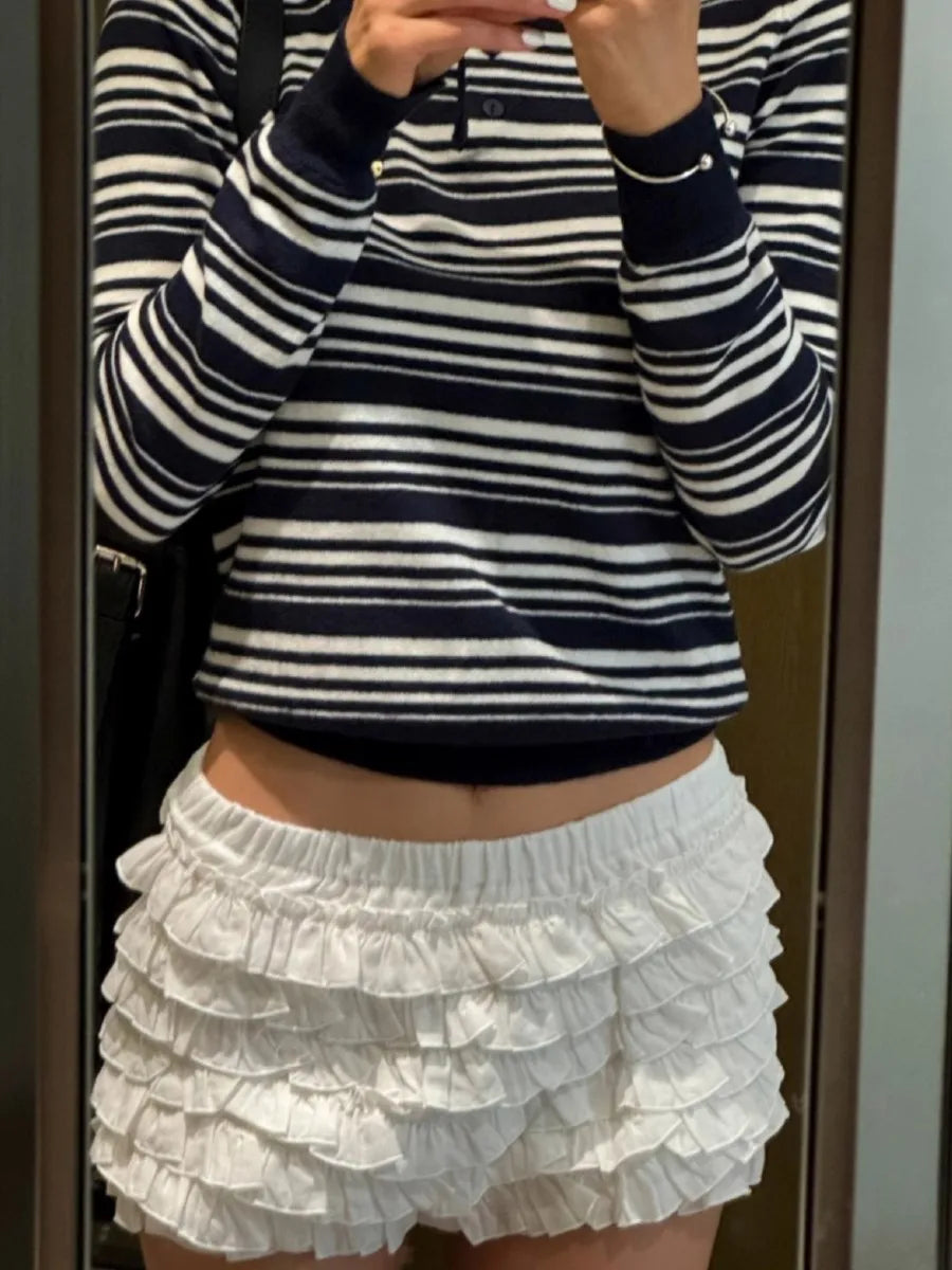 New Folds Ruffles Balletcore Shorts Women Summer Casual Elastic Low Waist Short Pants Sweet Cute Preppy Style Straight Bottoms