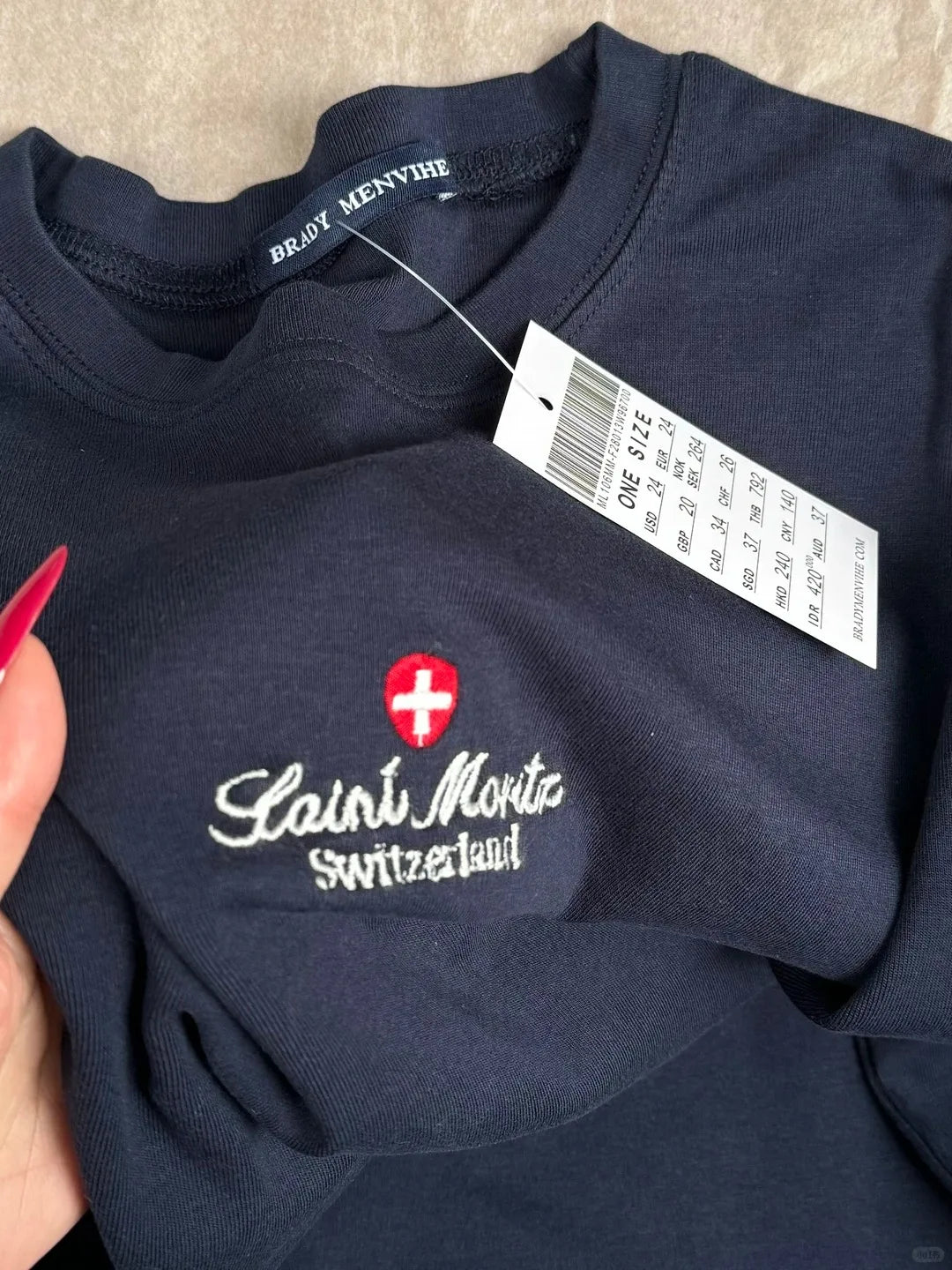 Navy Letter Embroidery Long Sleeve T-shirt Women Round Neck Cotton Slim Tee Shirt Vintage American Streetwear Tshirt Y2K Tops