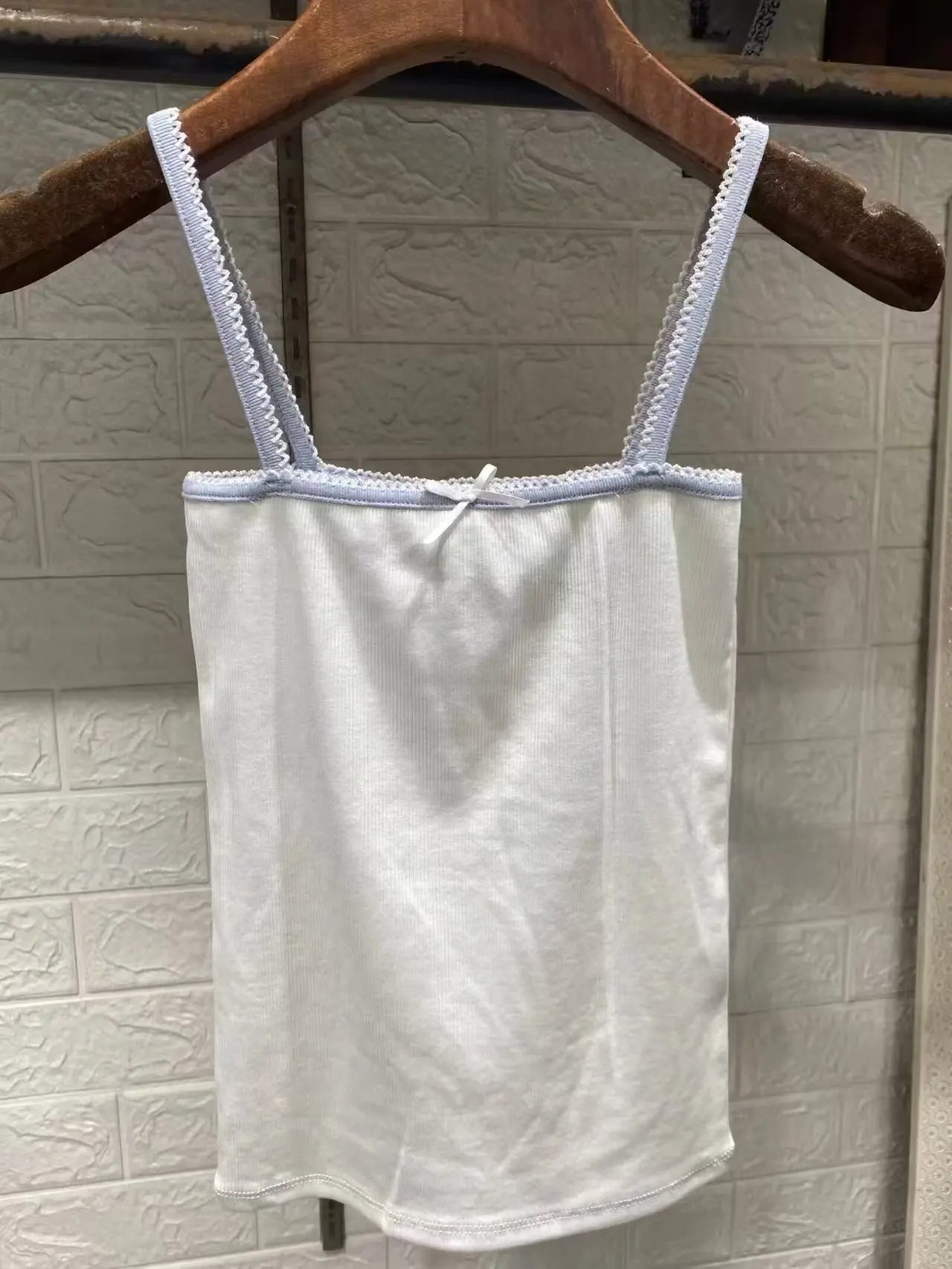 Retro Patchwork Ribbed Cotton Tops Women Summer Sweet Ruffle Square Collar Sleeveless Bow Camis Vintage Chic Slim Crop Top 2024