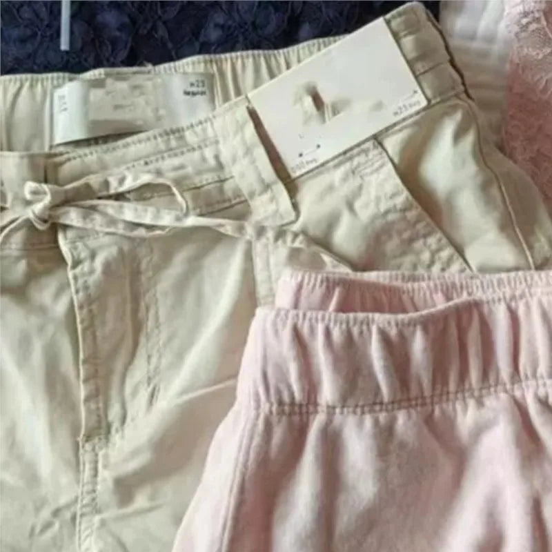 Pink Letter Embroidery Sports Shorts Women New Casual Pockets Drawstring Elastic High Waist Short Cute Sweet Simple Short Pants