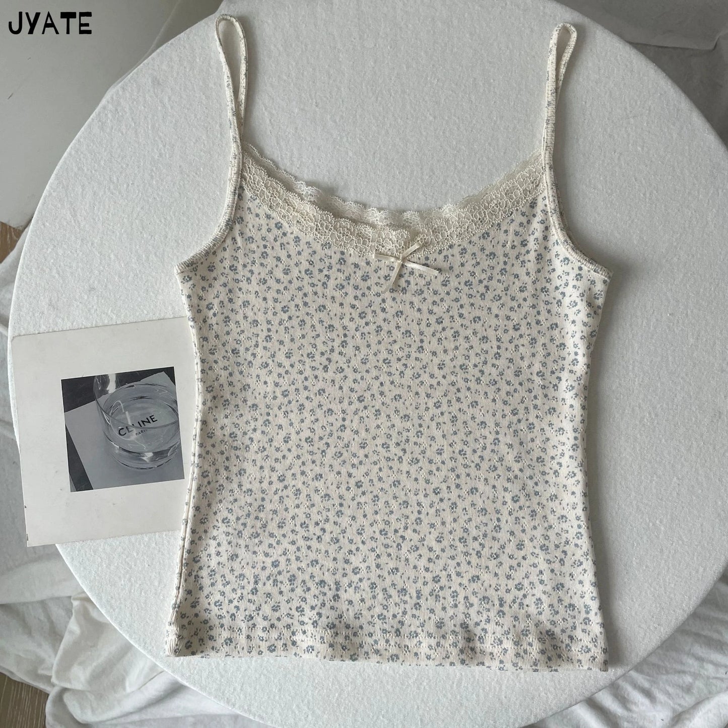 Lace Trim Floral Eyelet Tank Tops Women New Summer Cotton Bow Slim Preppy Style Cropped Vests Sweet Vintage Chic Camisole Y2K