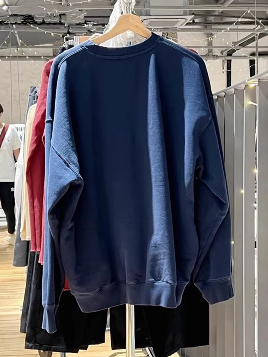 Letter Embroidery Sweatshirts Women Autumn New Casual O-neck Flag Long Sleeve Hoodies Vintage Harajuku Chic Pullover Top Y2K