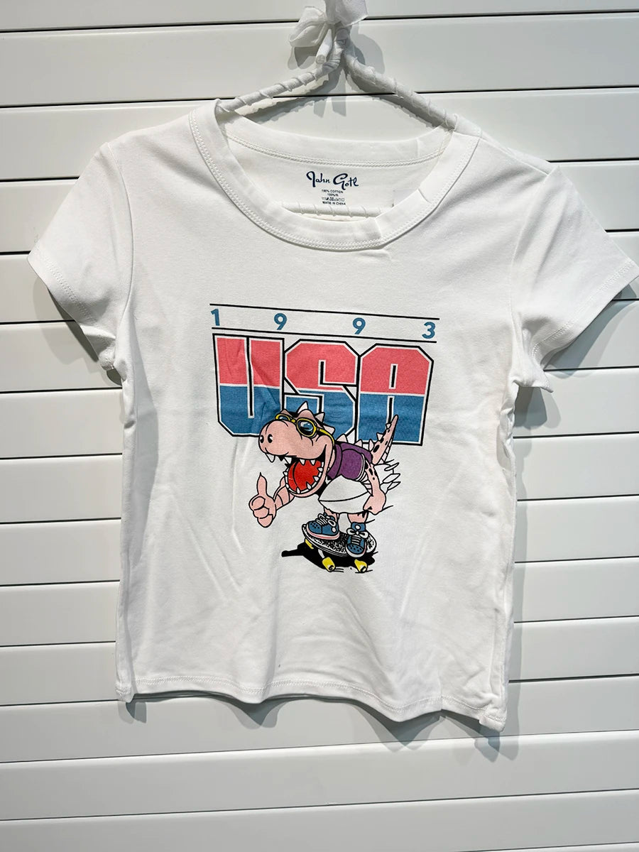 Vintage Letter Graphic Crop Top Women Summer Casual Round Neck Short Sleeve Short T-shirt Female Retro Classic Cotton Tops Chic