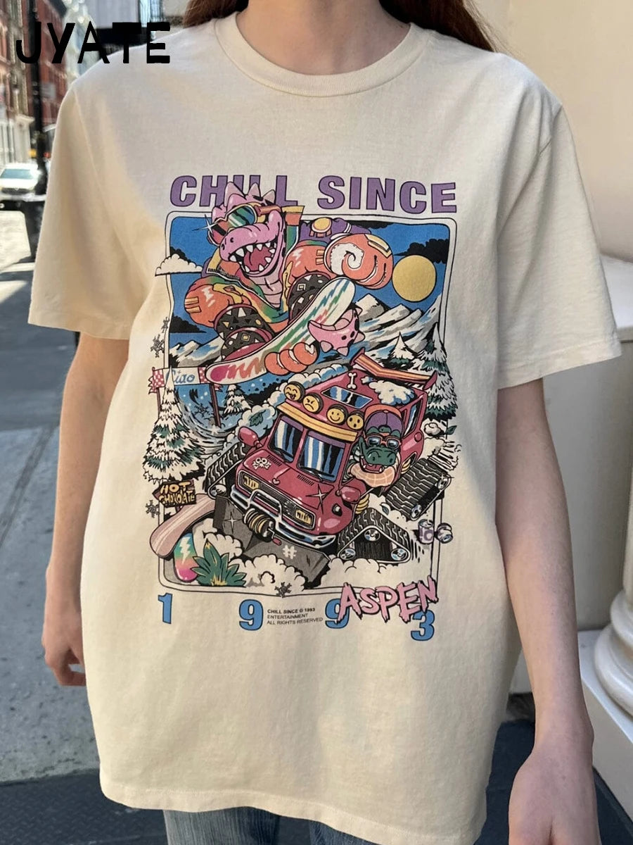 American Cartoon Print Loose T-shirts Women Summer New O-neck Cotton Casual Cute Short Sleeve Tee Harajuku Vintage Chic Tops Y2K