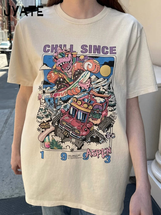 American Cartoon Print Loose T-shirts Women Summer New O-neck Cotton Casual Cute Short Sleeve Tee Harajuku Vintage Chic Tops Y2K