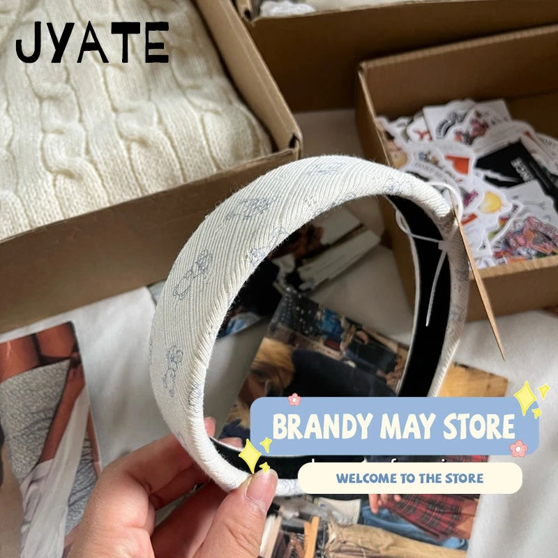 Cute Graphic Print Headbands Women 2024 New Casual Vintage Cotton Preppy Style Streetwear Headwears Chic Sweet Girl Headband Y2K
