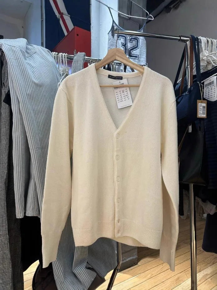 Beige Knitted Sweater Cardigan Woman Autumn V-neck Long Sleeve Cotton Knitwear Female Casual Simple All-match Sweet Sweaters Top