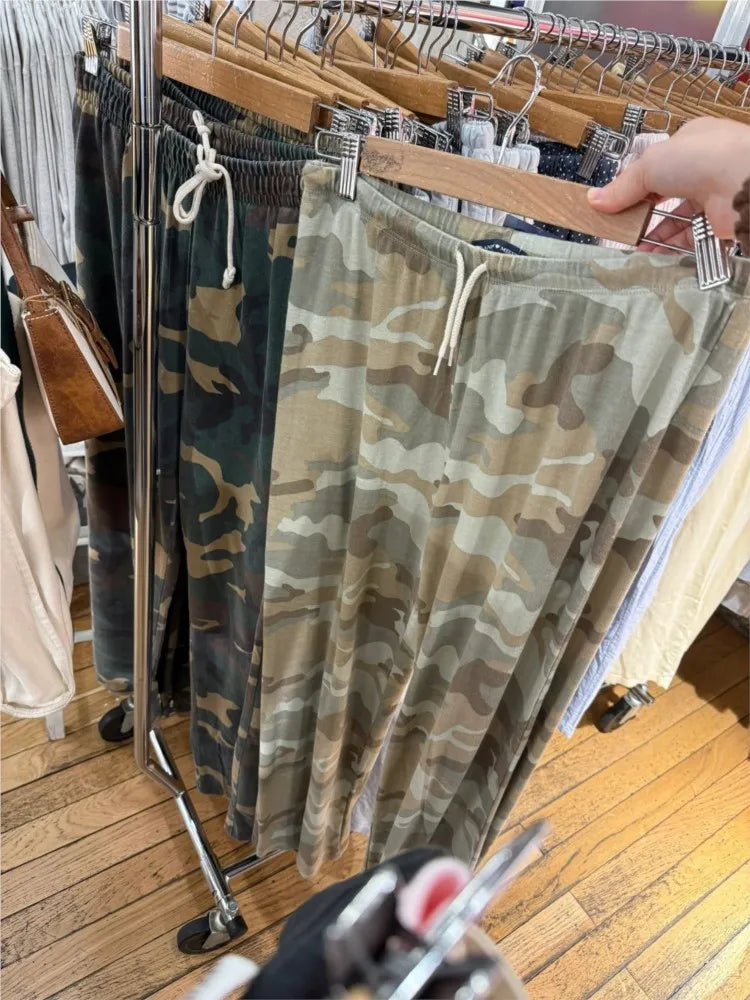 Vintage Camouflage Straight Sweatpants Women Autumn Low Waist Cotton Drawstring Trousers Casual Streetwear Y2K Sport Baggy Pant