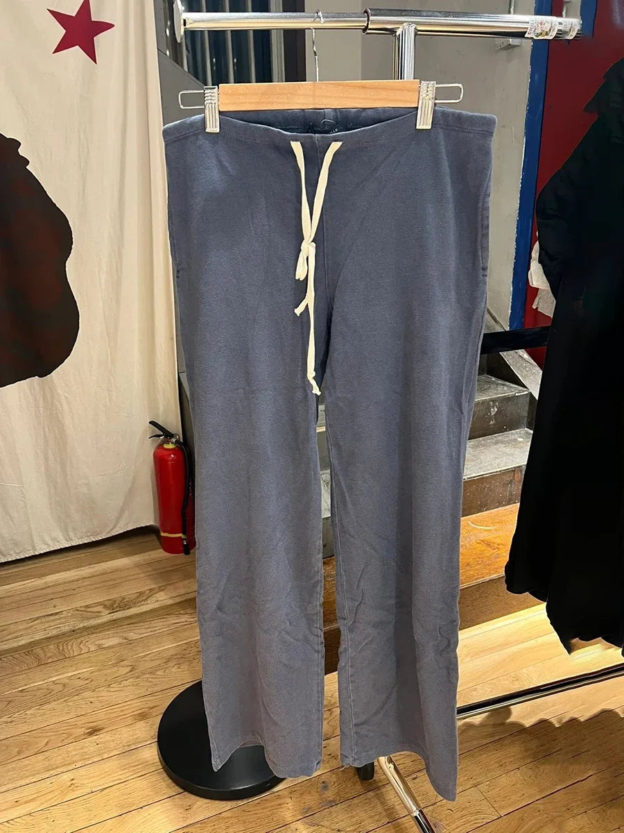 Solid Drawstring Straight Sweatpants Women Streetwear Cotton Simple Casual High Waist Trousers Vintage Chic Sport Long Pants Y2K