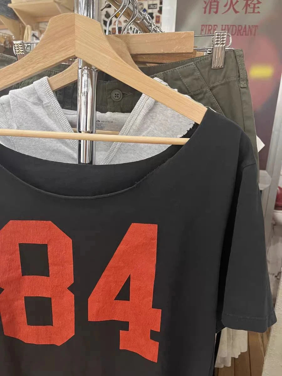 Fashion NO.84 Print Slash Neck T-shirts Women Summer Simple Casual Cotton Slim Short Sleeve Tee Vintage Preppy Style Tshirt Y2K