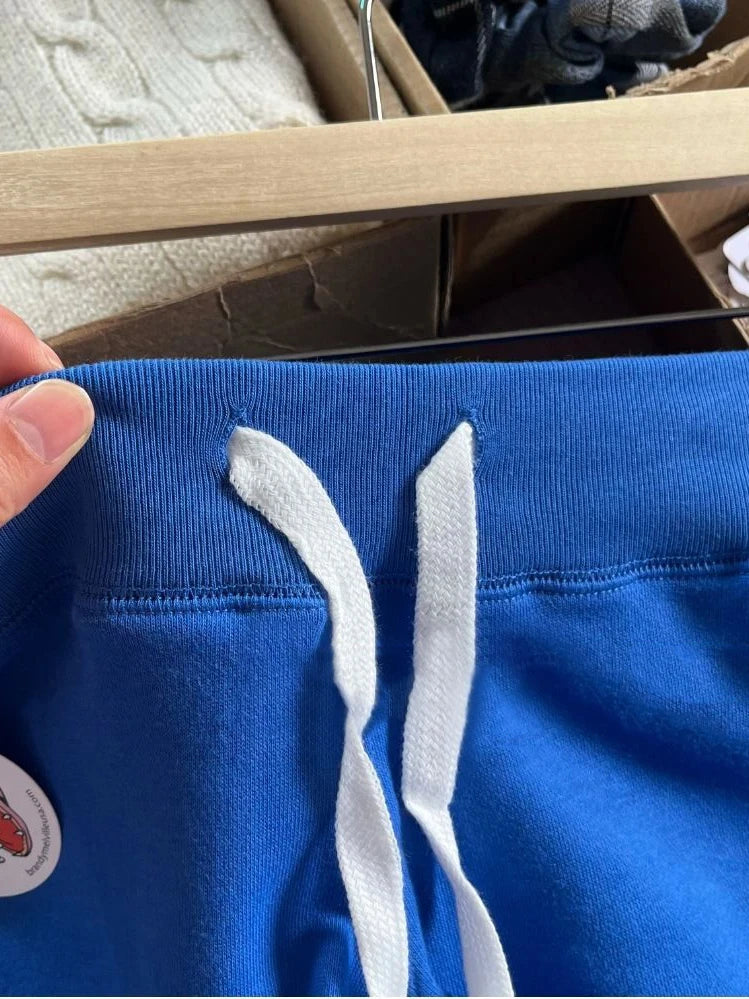 Blue Raw Hem Cotton Short Pant Women Summer Elastic High Waist Casual SweatShorts Sweet Vintage Chic Y2K Drawstring Bottoms New