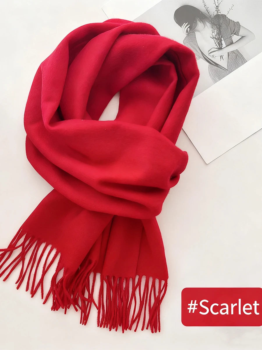 New Solid Tassel Knitted Scarf Women Winter/fall Unisex Warm Wool Long Size Vintage Casual All-match Preppy Style Scarves Y2K