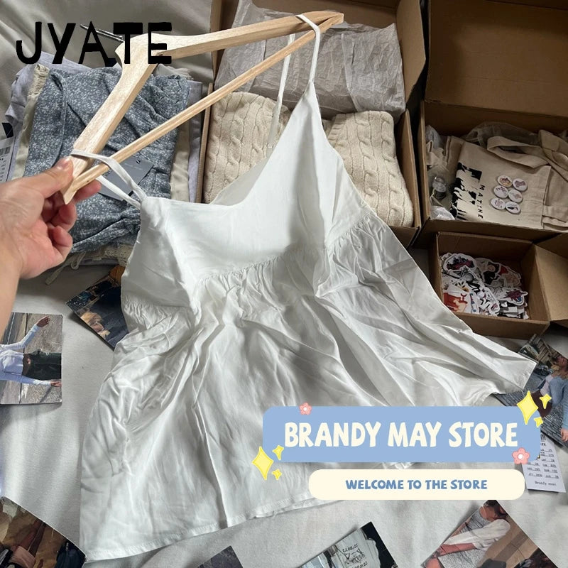Fashion White Loose V-neck Tank Tops Women New Cotton Casual Simple Side Zipper Sleeveless Vests Sweet Preppy Style Camisole Y2K