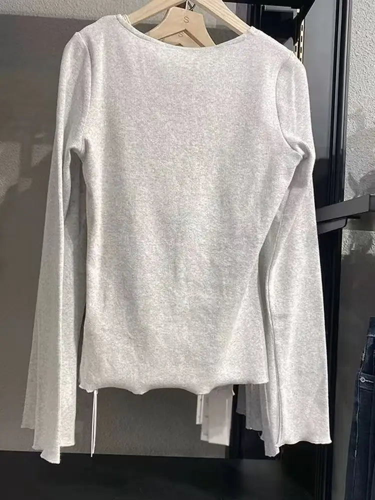 Lace Trim T-shirts Women Spring Cotton Casual Simple Basic Lace Trim Long Sleeve Tees Sweet Cute Preppy Style Tshirt Y2K