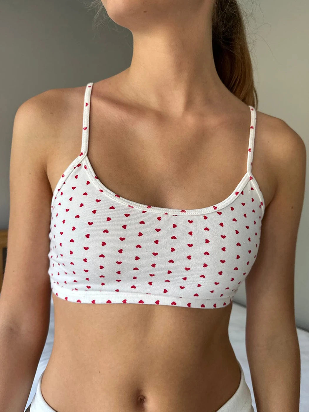 Cute Heart Slim Bra Top Women Summer Clothing 2024 Sweet Cotton Sexy Camis Tank Tops Female Y2K Clothes Streetwear Vest