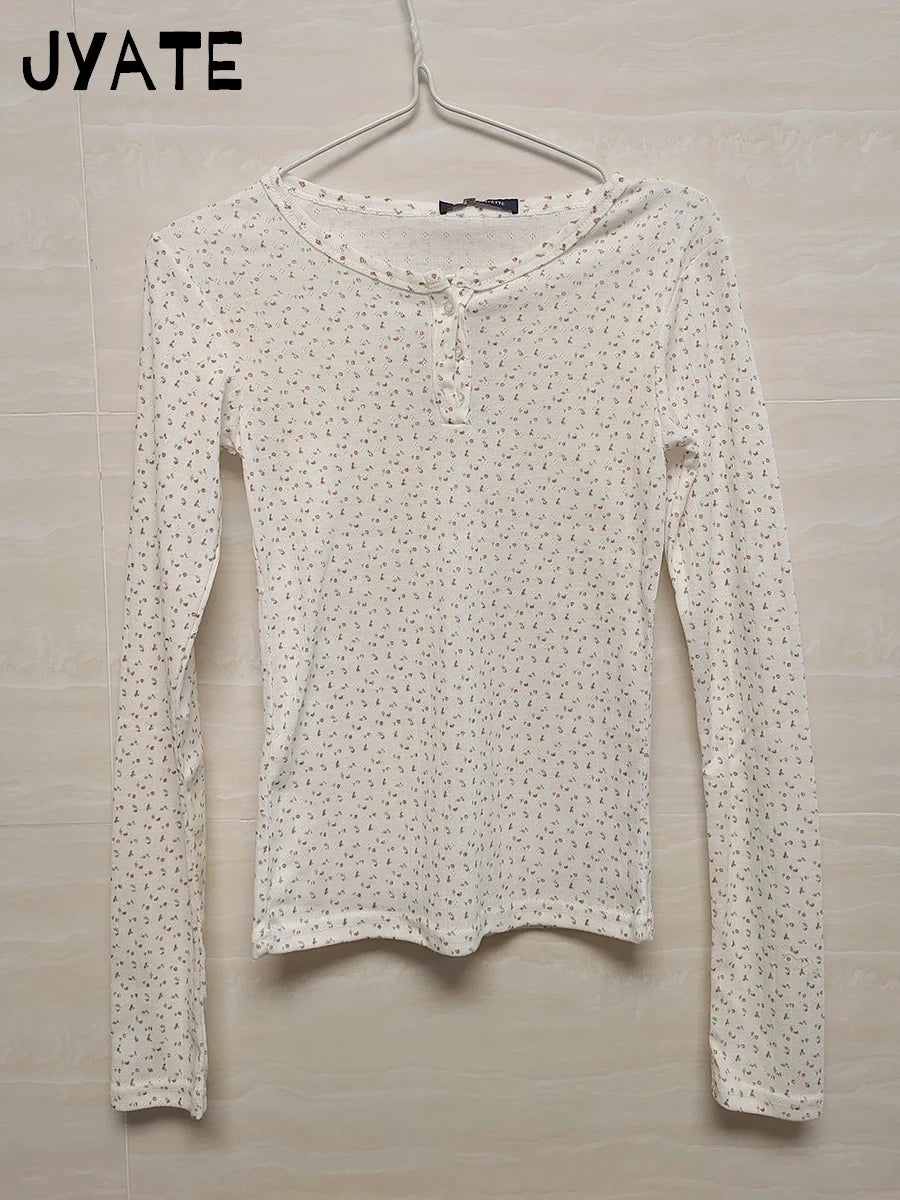 Sweet Pink Hollow Out Long Sleeve Tees Women Summer O-neck Buttons Cotton Slim Sexy Tops Female Cute Vintage Chic Y2K T-shirts