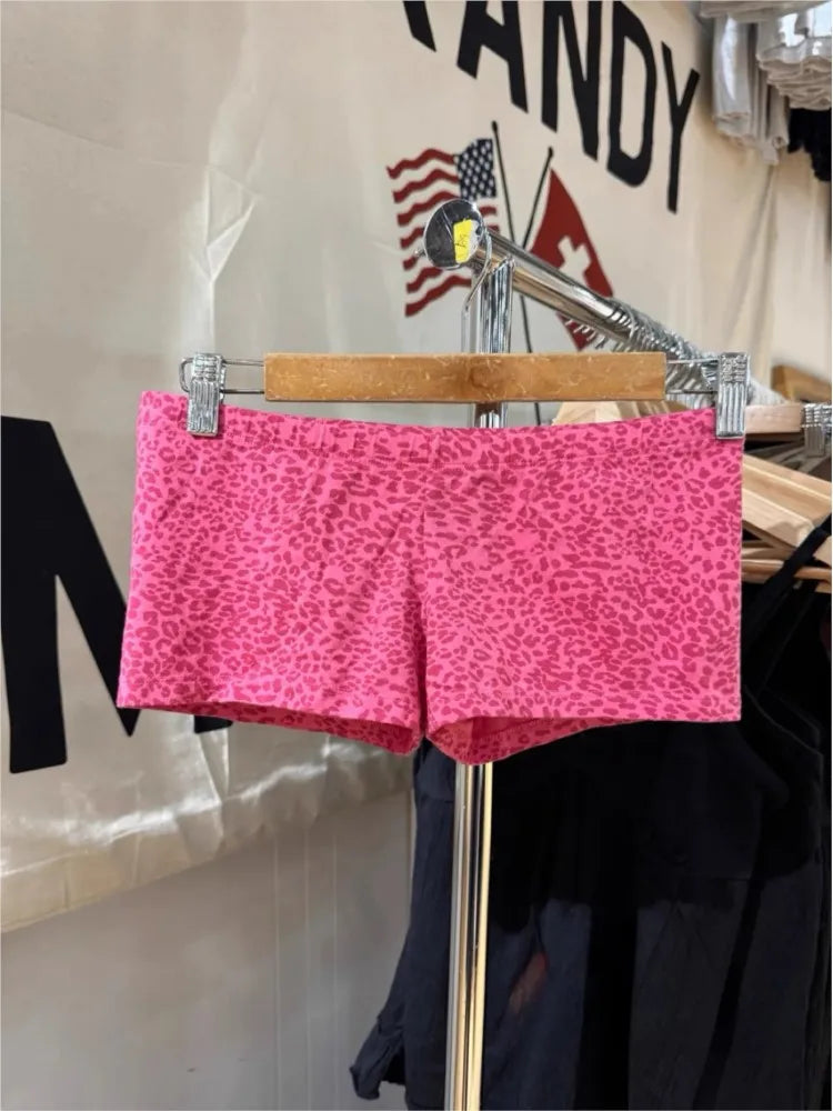 Leopard Print Vest Shorts Set Women Cotton Slim Crop Top+Elastic Waist Short Pant Vintage Sweet Home Pajama 2 Piece Sets Y2K New