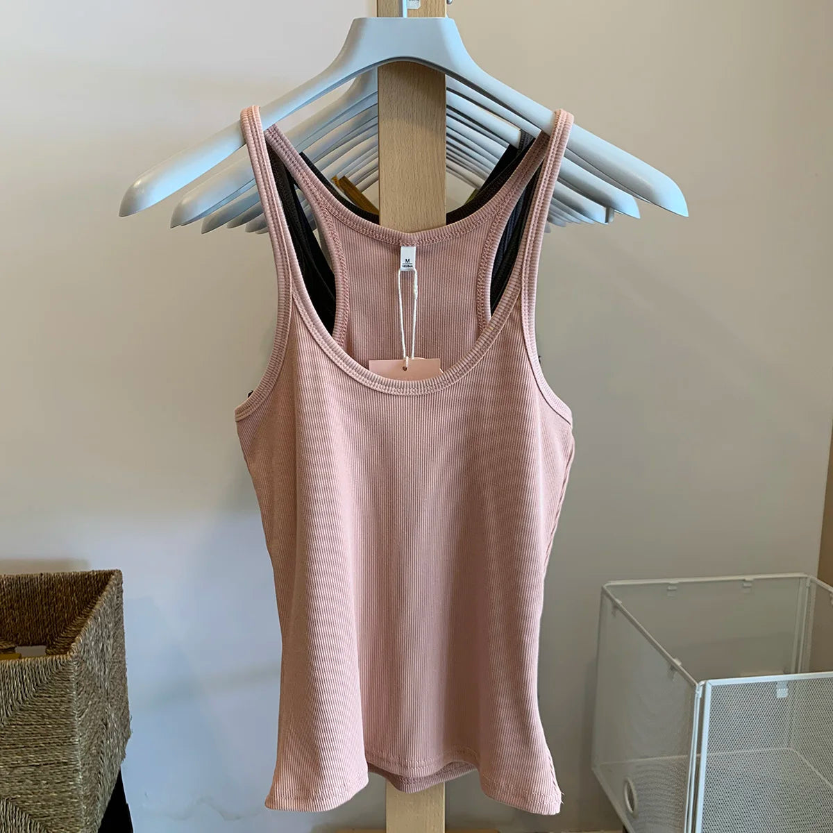 Vintage Solid Ribbed U-neck Tank Tops Women Summer New Streetwear Basic Sleeveless Vests Sweet All-matchCasual Slim  Camisole