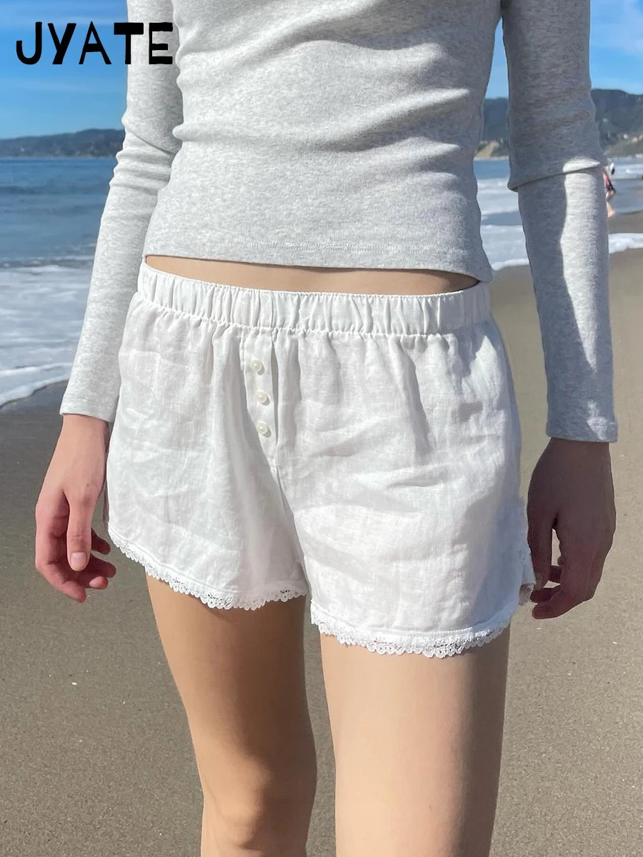 Floral Print Buttons Shorts Pant Women Summer Cotton Simple Elastic High Waist Home Underwear Casual Streetwear Chic Shorts Y2K