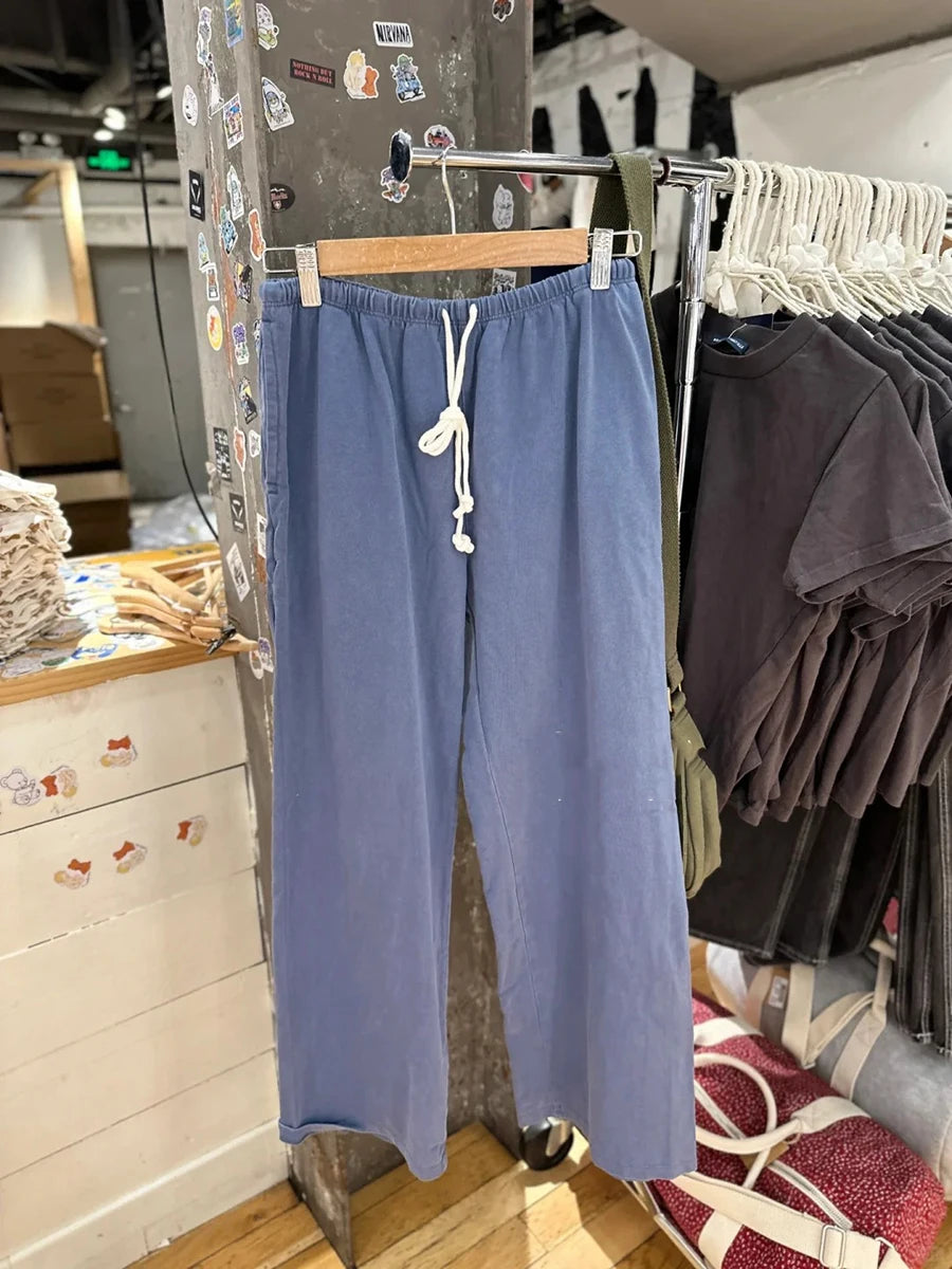 Solid Drawstring Straight Sweatpants Women Streetwear Cotton Simple Casual High Waist Trousers Vintage Chic Sport Long Pants Y2K