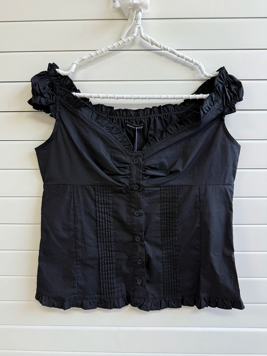 Cute Red Plaid Folds Blouse Tees Women Casual Single Breasted Ruffle Sleeveless Tank Tops Sweet Vintage Preppy Style Camisole