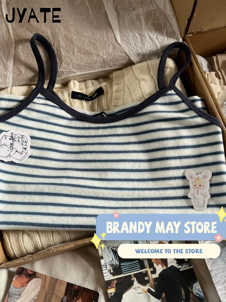 American Striped Patchwork Slim Tank Tops Women New Cotton Casual Simple Sleeveless Vests Vintage Streetwear Chic Camisole Y2K