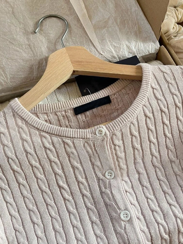 Sweet Pink Twisted Flower Knit Cardigan Women Casual O-Neck Single-breasted Slim Crop Top Autumn Preppy Style Chic Sweaters Y2K