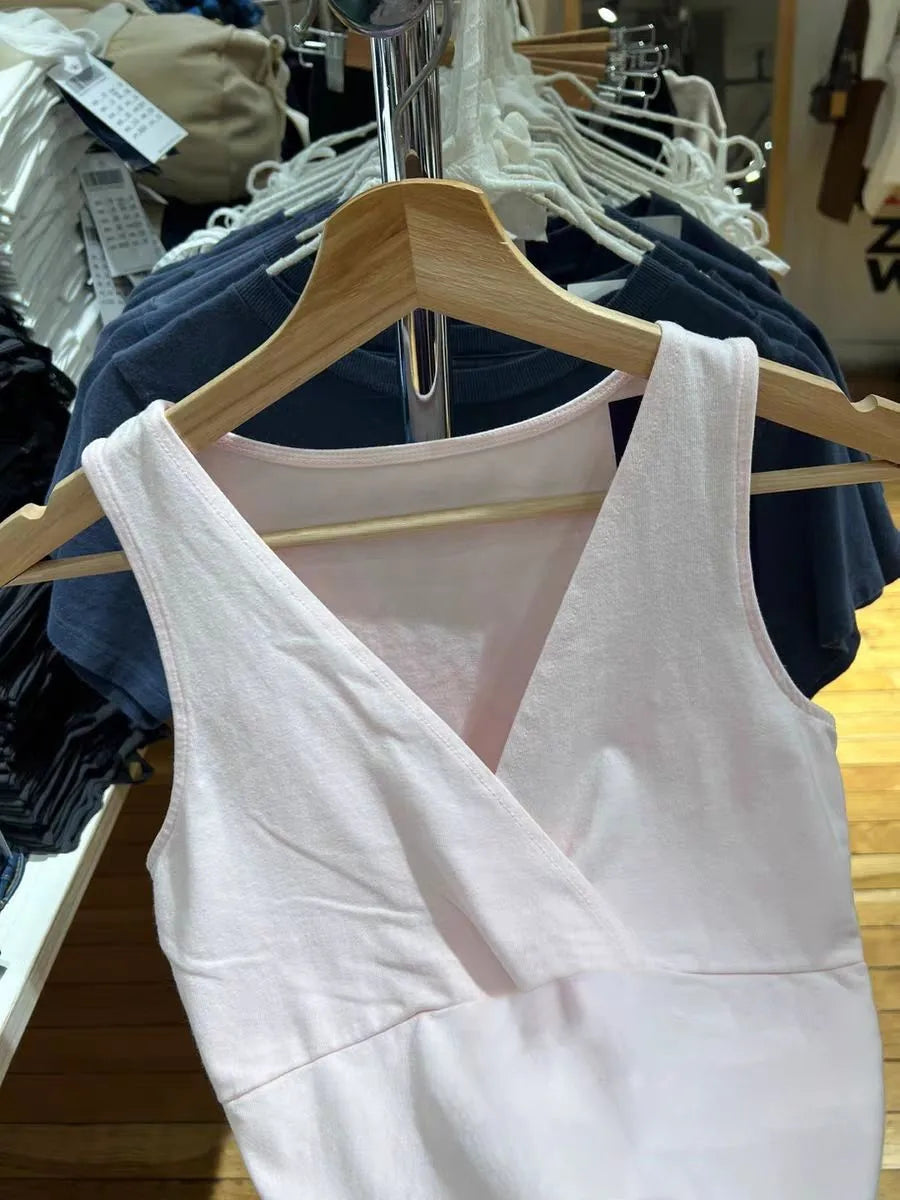 Sweet Pink Slim V-neck Tank Top Women Summer Simple Cotton Sleeveless Camisole Female Casual Preppy Style Basic Y2k Crop Vests