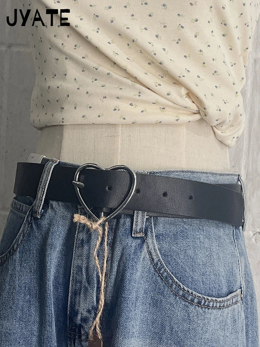 Retro Metal Buckle PU Black Belt Women New Streetwear Casual Rock n Roll Punk Preppy Style Vintage Chic Belts Y2K