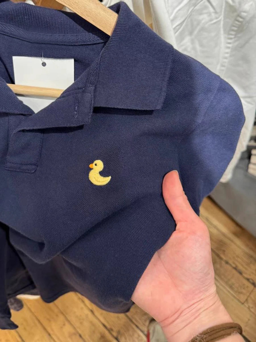 Cute Little Duck Embroidery T-shirt Women Summer Cotton Turn Down Collar Short Sleeve Tees Vintage Sweet Preppy Style T Shirt