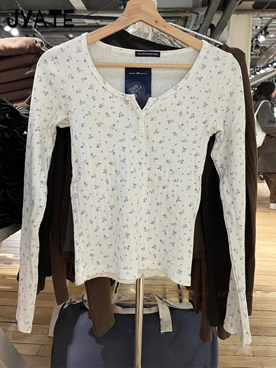 Sweet Pink Hollow Out Long Sleeve Tees Women Summer O-neck Buttons Cotton Slim Sexy Tops Female Cute Vintage Chic Y2K T-shirts