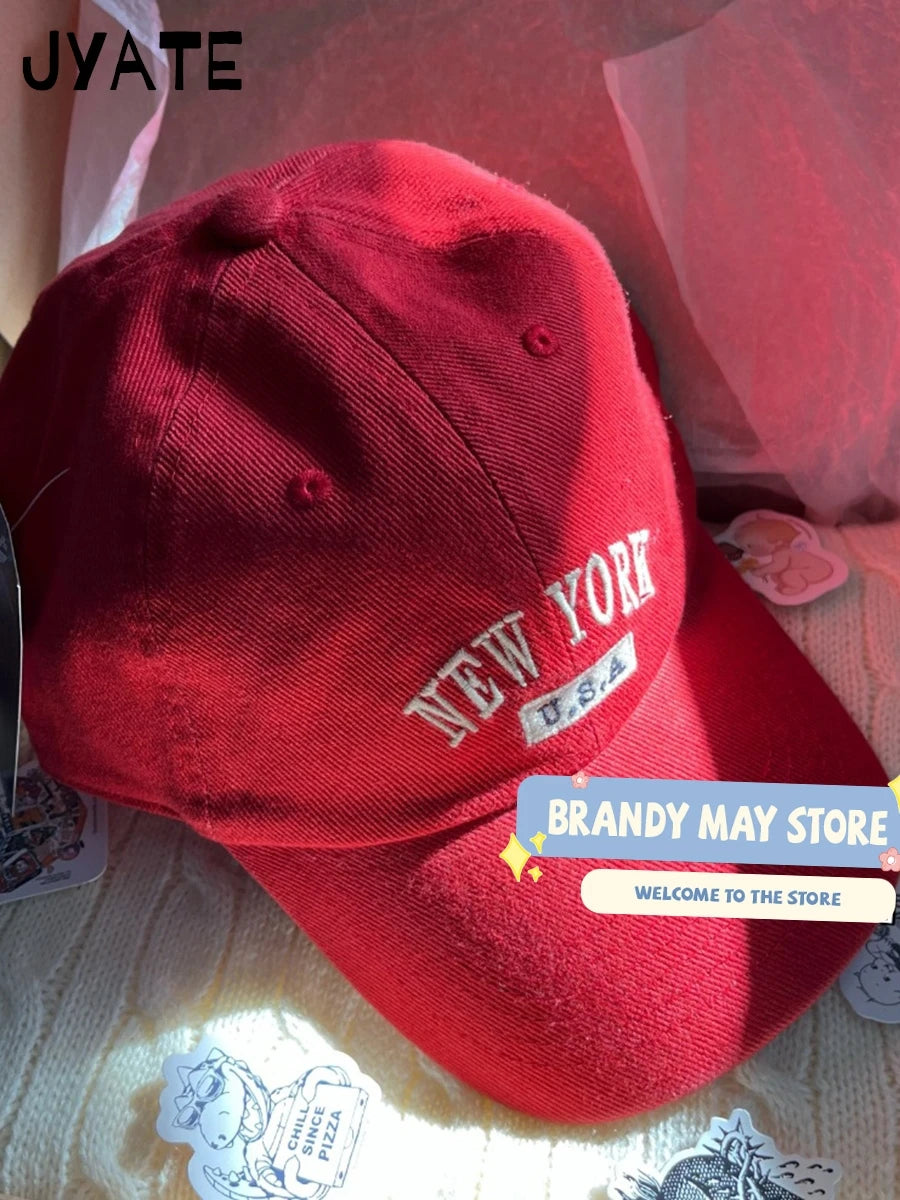 New Letter Embroidery Red Baseball Cap Women Casual Street Cartoon Sunscreen Hat Femme Vintage Preppy Style Snapback Hats Y2K