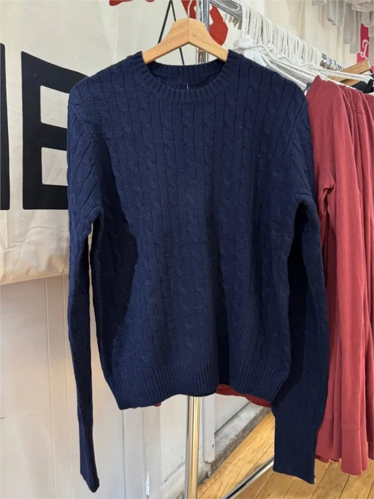 Twisit O-neck Knitted Sweater Women Autumn New Casual Loose Long Sleeve Pullover Tops Vintage Simple Chic Jumper Sweaters