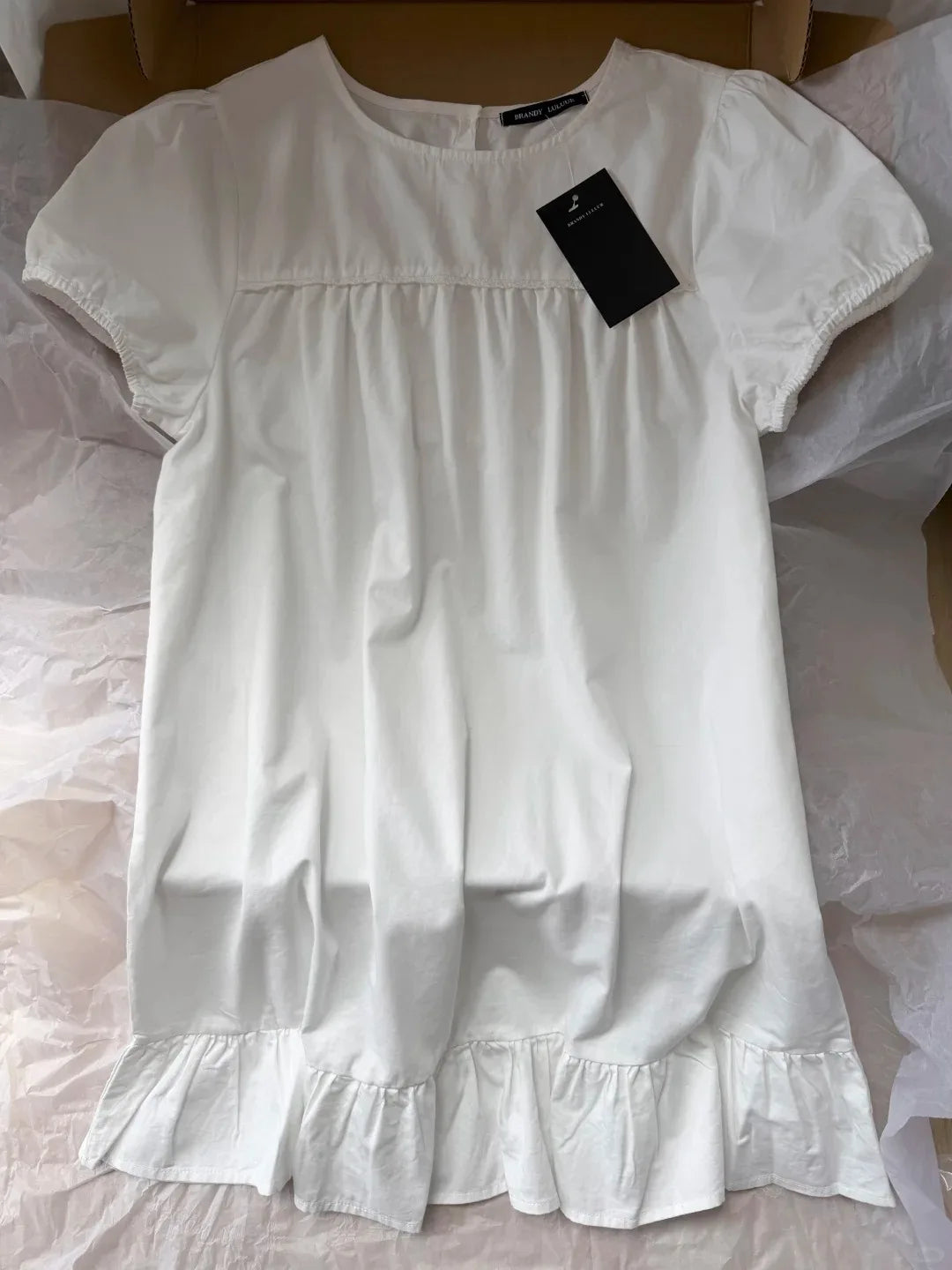 Chic White Puff Sleeve Dress Women Simple Casual Loose Ruffle Hem Cotton Dresses Y2K Clothes Cute Sweet Preppy Style Vestidos