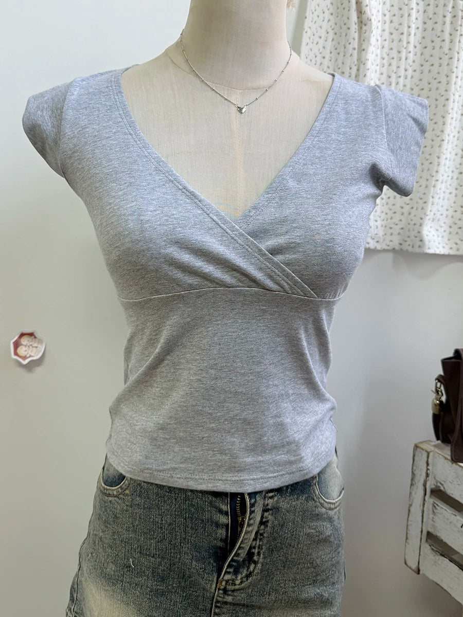 Pink V-neck Sleeveless T-shirts Women Summer Casual Fairy Style Slim Cotton Crop Tops Female Sweet Cute Streetwear Vests Y2K
